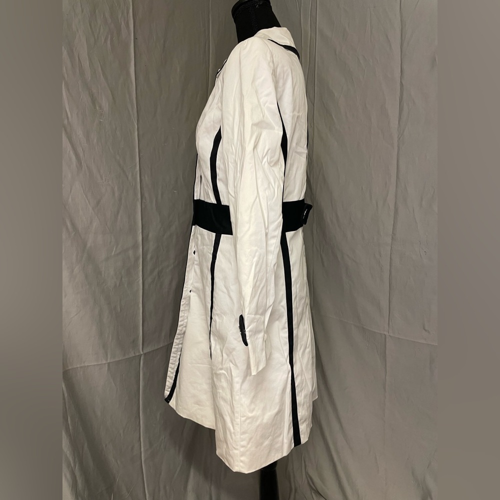 Alfani White Trench Coat with Black Trim - Picture 5 of 10